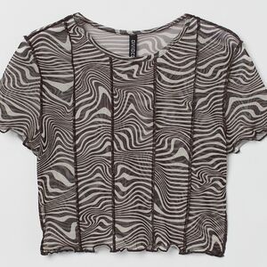H&M Divided Mesh Brown Cream Crop Top Medium
